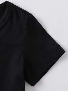 女婴甜美芭蕾舞爱心印花短袖上衣和荷叶边裙套装，春夏款 - 黑色 - 查看 5