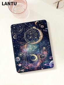 1个星月行星太空图案平面保护壳，兼容10.2英寸/11英寸（2020/2021款）、（A16）11英寸第11代（2025款）、第9/10代、Air 4代10.9英寸、Galaxy Tab S6 Lite 10.4英寸等型号，防摔，带笔槽，支持睡眠/唤醒功能，浪漫礼物，2026款 - 彩色 - 查看 3