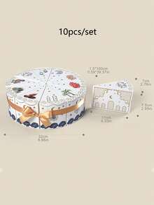 10个装斋月三角礼盒，带丝带，星月图案设计，派对礼品包装盒，适用于斋月装饰、派对礼品、节日派对、生日和庆祝活动 - 彩色 - 查看 3