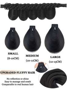 卷曲蓬松编织发带，三股合成发带刘海接发，假发刘海，两侧较长，适合女性，自然黑色假刘海，时尚粗BB夹粘贴式编织发带，16英寸 - 黑色 - 查看 5