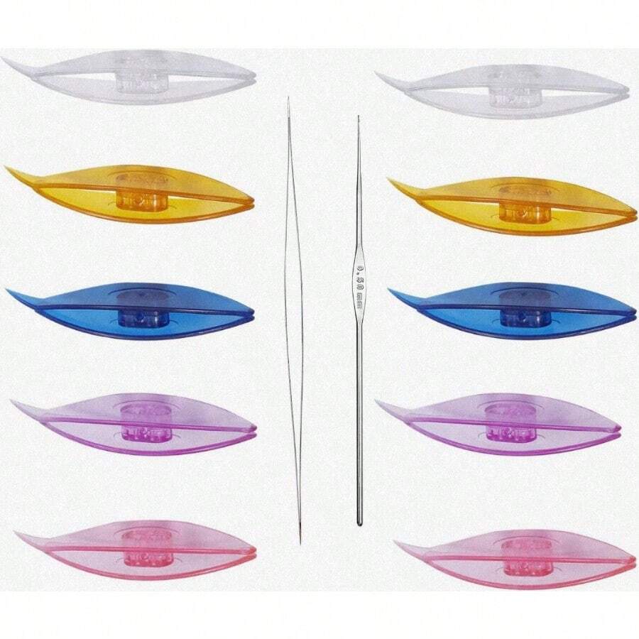 10 Pcs Transparent Color 10Pcs - BUTUZE Durable Practical Tatting Shuttle Kit with Two Tatting Needles 6 PCS Tatting Shuttles with Comfortable Grip for Sewing Patterns Needn't Any Other Knitting Needle - Color Transparente 10 unidades - Ver 1