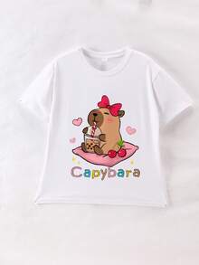 2pcs/Set Casual & Fashionable Cute Capybara Print T-Shirt And Shorts Set, Summer Holiday Outfit For Girls - Multicolor - View 3