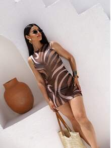 Short Tulle Beach Vacation - 棕色/黑色 - 查看 6