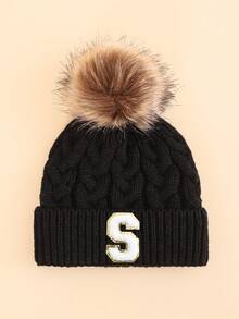 1顶婴儿字母针织帽，柔软、保暖、舒适，适合男孩女孩秋冬季户外佩戴。 - 黑色 - 查看 9