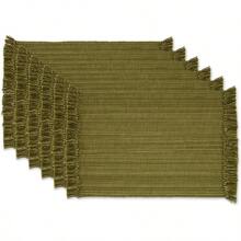 DII 100% Cotton Tonal Fringe Variegated Machine Washable Everyday Kitchen Basic Placemat Set of 6 Olive Green - Verdeoliva - Ver 1