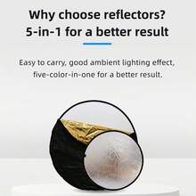 5合1可折叠摄影反光板套装（12英寸/24英寸/31英寸/43英寸）| 半透明柔光罩 + 银色/金色/白色/黑色、蓝色和绿色反光面 | 便携式多碟套装，带收纳袋，适用于影棚照明、户外人像拍摄以及冬季假期、旅行、影棚和户外补光、直播、摄影等内容创作。 - 均碼 - 查看 5