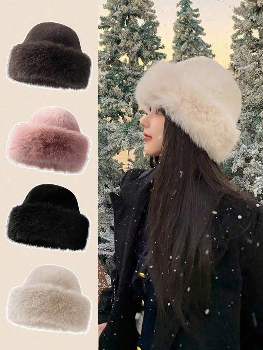 1pc Faux Fur Fashion Hat, New Fluffy Cap, Women's Warm Autumn/Winter, Cute Furry Hat, Cold-Proof Outfit - Multicolor - View 1