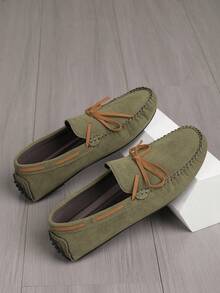 Men's Casual Loafers, Fashionable Slip-On Slouchy Shoes, Korean British Style Casual Business Moccasins, Breathable Lightweight Soft Sole Driving Shoes - Army Green - View 1