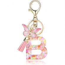 1pc Handmade Crystal Resin Butterfly & Letter Keychain, Tassel Keyring, Small Gift For Wedding, Birthday, Baby Shower, Travel Souvenir, Graduation, Housewarming, Party (5 Styles Available) - Multicolor - View 82
