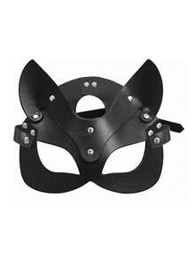 2个/1个男女通用猫脸面具，狐狸半脸面具，万圣节派对化妆舞会服装面具，心形戒指项链内衣配饰 - 黑色 - 查看 2