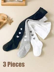 3pcs/Pack Girls' Elastic Solid Color Leggings, With Heart Pattern, Soft & Comfortable, Suitable For Daily Wear - Multicolor - View 9