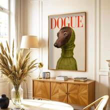 1幅无框“DOGUE”趣味狗狗绿色毛衣动物墙艺术帆布海报，充满奇思妙想的宠物爱好者装饰画，宿舍必备，生日礼物和派对装饰，复古幽默风格卧室装饰，美观的房间装饰，墙面装饰画，大学宿舍必备 - 彩色 - 查看 2
