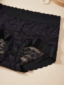 3 chiếc quần lót nữ cạp cao màu trơn, kiểu dáng cơ bản, gợi cảm, phối ren, không đường may, thoáng khí, thích hợp cho thể thao. - màu đen - Xem 4