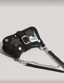 Y2K Style Retro Shoulder Bag For Women, Color Block Crossbody Star Chain Purse Small Bag For Girls, Ladies, Students, Young Professionals, Office Workers, Commuters, School Outings, Stars Hollow Women Bag, 2000s Fashion Style Bag For Women, Halloween Purse Perfect For Fancy Party Halloween Fashion & Gothic Fashion, Best Halloween Gifts For Women - 黑色 - 查看 5