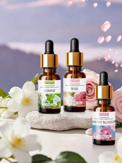 1瓶/12瓶 10毫升薰衣草/玫瑰/洋甘菊香氛精油，适用于香薰机、家居护理、蜡烛制作、香薰、加湿器，可作为礼物，也适用于卧室、浴室、客厅、汽车空气清新剂、衣柜，去除异味，净化空气，适合作为婚礼/情人节礼物，另有樱花/茉莉/玫瑰香味可选。