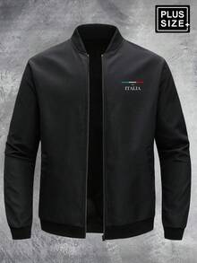 Plus Size Men's Lightweight Jacket - Casual Streetwear Style, Comfortable Loose Fit, Versatile Outerwear For All Seasons - Black - View 2