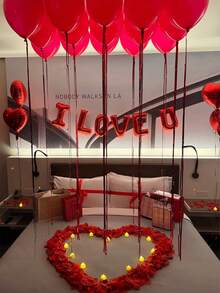 Happy Anniversary Decoration Set, Happy Anniversary Banner, ILOVEYOU Foil Banner Balloon, Red Heart Foil, Red Latex, Heart Shaped Foil Balloon, Bow Balloon, Suitable For Valentine's Day, Anniversary, Engagement, Proposal, Wedding, Romantic Home Decor - Multicolor - View 8