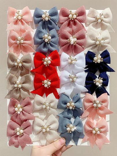 8pcs Vintage Textured Fabric Bow, Pearl & Rhinestone Barrettes, Cute Girl's Hair Clips, Suitable For Daily Wear And Party, Autumn/Winter