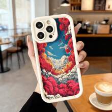 Cubierta de telefono con borde negro y diseño de nubes rojas y cielo azul para iPhone 14 Pro Max estética artística ideal para uso diario en cafeterías y espacios urbanos,Aplicable a los teléfonos de la serie Apple y Galaxy - Burdeos - Ver 4