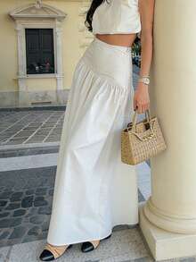minisummmer 女士新款白色优雅长裙，适合夏季度假——高腰飘逸A字裙摆，柔软舒适，适合情人节、海滩、婚礼、派对、日常办公、周末休闲穿着 - 白色 - 查看 2