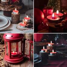 Velas de Té Pequeñas de Cera Natural - Pack de 100 Velas Sin Humo e Inodoras - Duración de 4 Horas - Luz Cálida y Relajante - Ideales para Meditación, Bodas, Cenas Navideñas y Ambientación ()(Rojo) - Multicolor - Ver 7