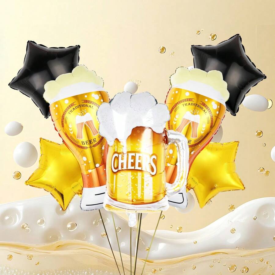 7件套啤酒主题派对套装，包含啤酒瓶气球、啤酒杯气球，适合生日派对装饰、啤酒节派对用品、慕尼黑啤酒节派对用品、酒吧夏季主题派对。 - 彩色 - 查看 1
