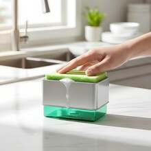 Dispensador de Jabón para Cocina con Soporte y Esponja – Jabonera de 300 ml para Trastes, Platos y Sartenes, Diseño Premium Antigoteo y Antideslizante, Ideal para Mantener la Cocina Limpia - 1 - Ver 4