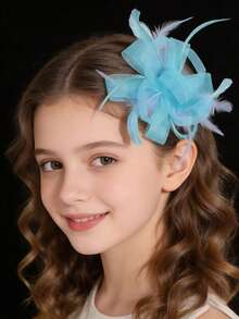 1 st. hårband för tebjudning för kvinnor, Kentucky Derby hårspänne med blommigt nät för bröllop - 62126 Sjöblå - Visa 15