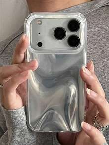 Luxuriöse silberweiße asymmetrische Wasserrippenstruktur Handyhülle kompatibel mit iPhone 17 Pro Max, 16 Pro Max, 17 Pro, 16, 15, 13, 14, 12 Pro, 14, 15, 16 Plus, 17 Air, 17, 13, 15, 16, 11, seidenartiges Muster, stoßfest, glänzende Hülle, stilvolle Schale