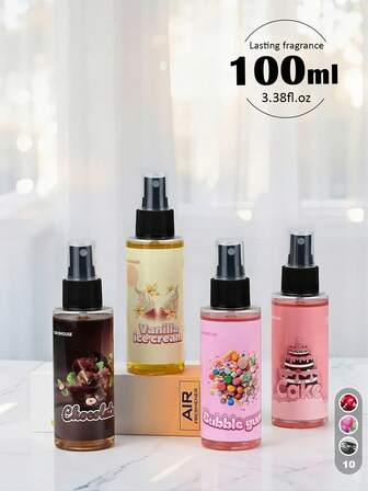 1 Bottle/2 Bottles, 10 Fragrance Varieties Portable Fashion Fragrance Mist/Air Freshener, Suitable For Home/Car/Clothes/Closet, Freshens Air, Bathroom Air Freshener, Rich Scent, 100ml/3.38oz Large Capacity, Long-Lasting Fragrance, Eliminates Odors, Refreshes Air, Applicable For Home, Car, Office, Hotel, Wedding, Gifts, Includes Scents Like Vanilla, Bubble Gum, Cherry, Etc.