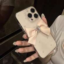 1pc DIY Luxury Rhinestone & Faux Pearl Bow Transparent Pink Soft Phone Case, Compatible With IPhone 17/16/16 Pro/16 Pro Max/16 Plus/15 XR/7/8, 15 Pro Max/12 Pro Max/13 Pro Max/14 Pro Max, 13 14 11 12P 14 P11 P12, Anti-Drop For A13 4G A22 A21S A51 4G A52 S22 Ultra A33 5G - Multicolor - View 4
