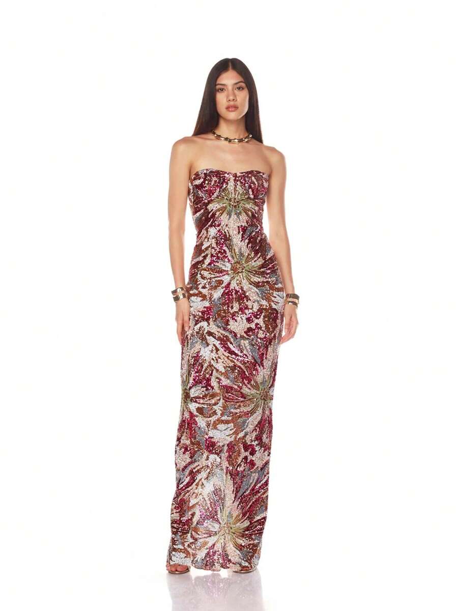 Bernatova 女士性感优雅无肩带亮片刺绣长款晚礼服，适合正式晚宴、婚礼宾客、红毯活动、情人节、生日、鸡尾酒会、返校舞会、俱乐部活动等场合。