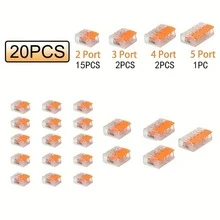20/80/90pcs: Super Fast Wire Lever Connectors - 2, 3, 4 And 5 Port Cable Clamp Lever Connectors, Wire Connector Combination Set, Compact Splicing Connector Kit With Cable Cam-Type Connectors - Orange - View 8
