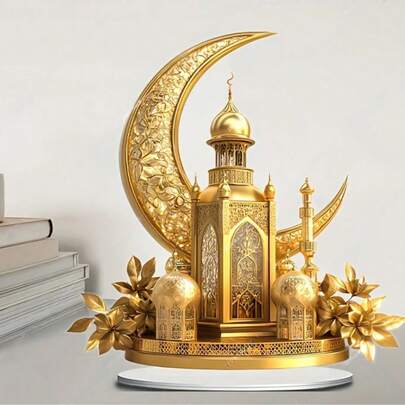2D akryl Eid lykta formad solljusfångare - moské- och halvmånemönster, perfekt present till Ramadan, Thanksgiving och Eid, lämplig för hem- och kontorsinredning, islamisk heminredning