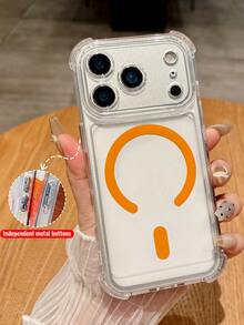 TPU Corner Air Cushion Anti-Fall Magnetic Charging Protective Case Compatible With IPhone 17 Pro Max/17 Pro/17 Air/17 New Model, Transparent Wireless Charging, Lens Protection, Electroplated Buttons, Anti-Fall, Anti-Oil - Silver - View 2