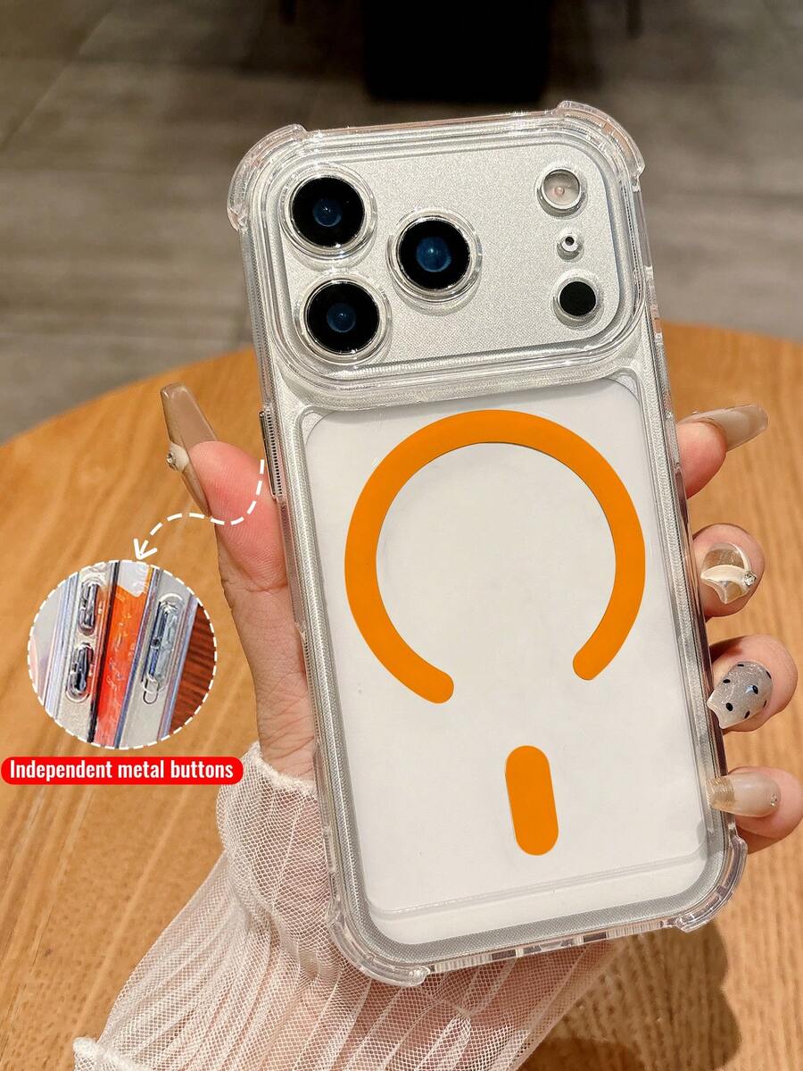 TPU Corner Air Cushion Anti-Fall Magnetic Charging Protective Case Compatible With IPhone 17 Pro Max/17 Pro/17 Air/17 New Model, Transparent Wireless Charging, Lens Protection, Electroplated Buttons, Anti-Fall, Anti-Oil
