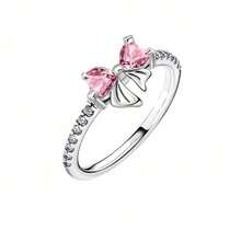 新款925银戒指，镶嵌闪亮粉色立方氧化锆蝴蝶结，正品S925银结婚戒指，精致珠宝礼品，女士之选。 - 淺粉色 - 查看 8