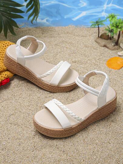 1 Pair Girls' Comfortable Platform Wedge Heel Slip-On Sandals, Suitable For Outdoor, Daily Wear, And School In Summer