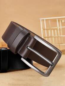 Men's Casual Leather Jeans Belt, Classic Work Business Formal Belt With Claw Buckle, All Seasons Plain Design, 1/2 Pieces Set - Coffee Brown - View 5