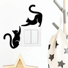 1pc Minimalist Cat Silhouette Wall Sticker - Solid Color Kitten Pattern Set, Self-Adhesive Removable Decal, Suitable For Cat Lovers Home Decor On Light Switch Panels - Simple Elegant Cat Wall Sticker, Peelable For Entryway, Bedroom, Living Room Light Switch And Outlet Panel Decoration - Modern Black Cat Silhouette Set, Perfect Match For Your Wall - Black - View 4