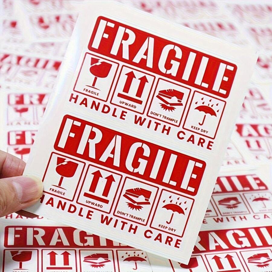 50pcs/Pack Red Fragile Warning Stickers, Non-Adhesive Packaging Labels, Thank You Stickers, Do Not Bend - Multicolor - View 1