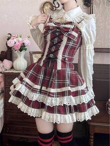 Heartbeat Praise *JSK] Zhijinyuan Lolita Original Autumn Two-Dimensional Lei Dress Lolita Dress - 咖色格JSK - 查看 6