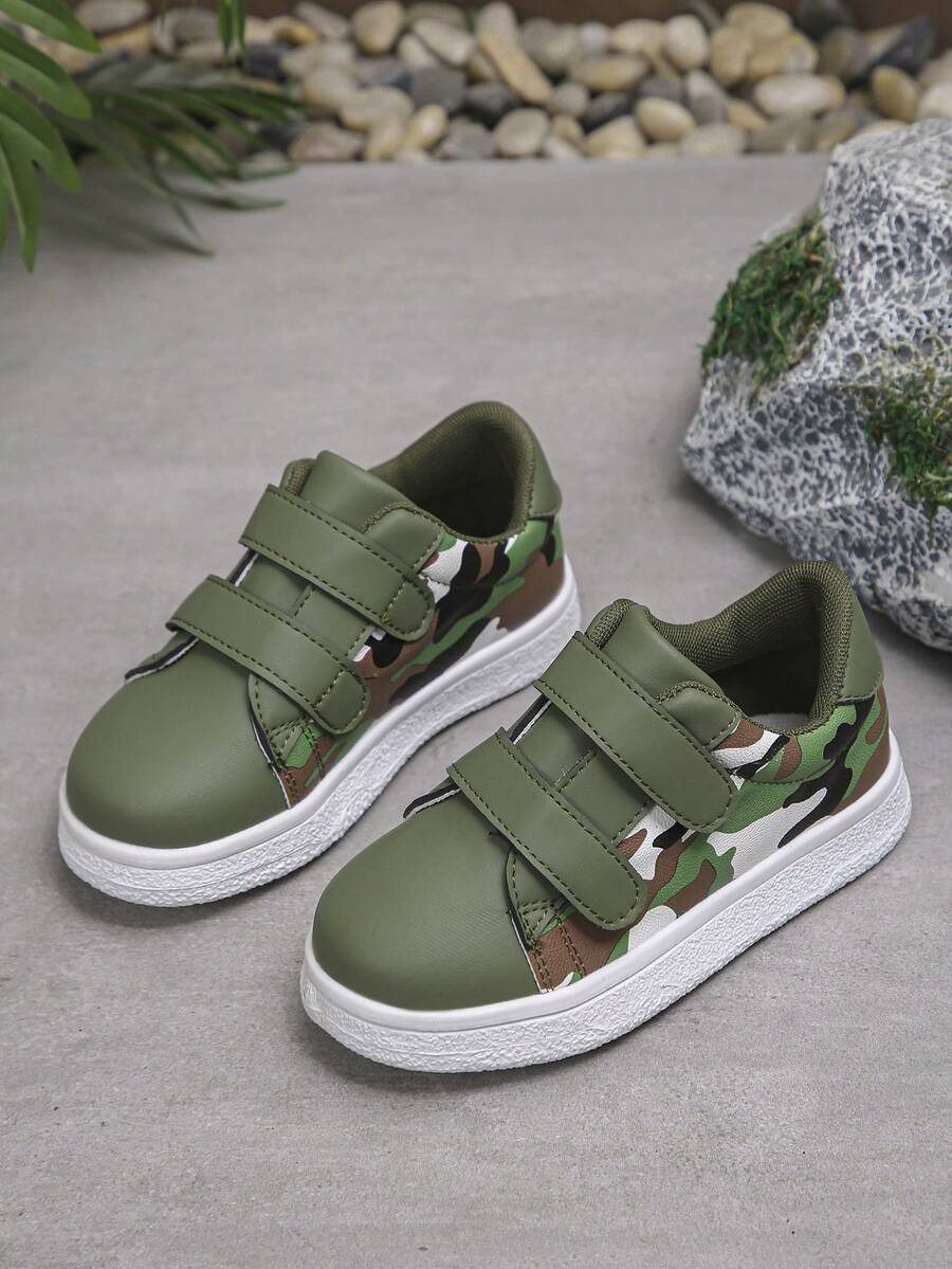 1 Pasang Sepatu Sneaker Kasual Serbaguna dengan Penutup Velcro, Sepatu Datar Nyaman dan Anti Selip untuk Pria, Wanita, Anak-anak, dan Pelajar, Cocok untuk Semua Musim - Hijau Tentara - View 1