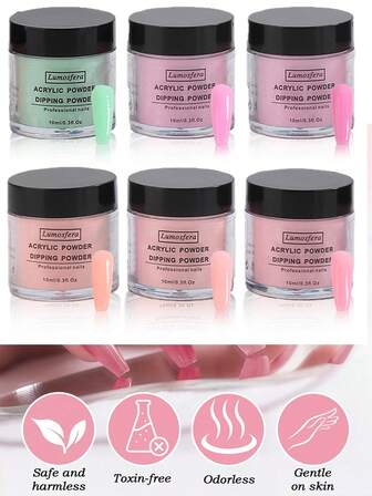 6色无味无气泡亚克力美甲粉套装，持久彩色亚克力粉，适用于亚克力美甲延长和雕刻