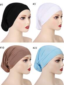 4件套纯色衬里头巾帽，透气弹力管状头巾头套内衬头巾 - 彩色 - 查看 56