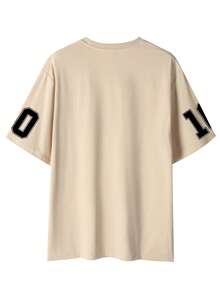 WHITE SHARK 男士休闲时尚街头标语落肩宽松透气短袖T恤，夏季 - 杏色 - 查看 4