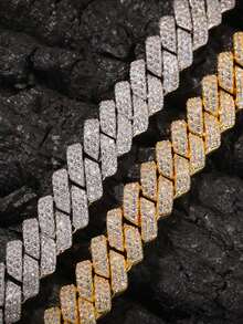 Shiny Cuban Link Bracelet, Diamond Miami Cuban Chain Bracelet, Crystal Gold Silver Iced Out Bracelet, Hip Hop Jewelry Gift For Men And Women - Bracelet - View 6