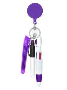 4 piezas Juego de bolígrafos de enfermera, incluye: 1 bolígrafo resaltador, 1 bolígrafo marcador, 1 bolígrafo retráctil, 1 portanombres con clip retráctil, adecuado para la temporada de regreso a clases - Multicolor - Ver 5