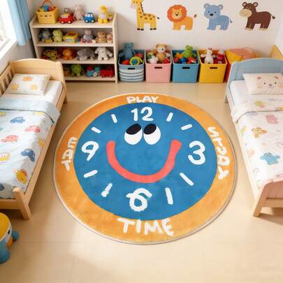 1pc Cute Clock Design Round Floor Mat, Home Decor Rug, Bedroom Decor, Small Rug, Carpet, Home Decor, Living Room Carpet, Living Room Small Rug, Bedroom Rug, Living Room Home Decor, Outdoor Rug, Washable Rug