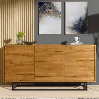 Creative Furniture Halo Sideboard 160cm – Industrial-Style Sideboard With Rustic, Oak & Black Matt Doors